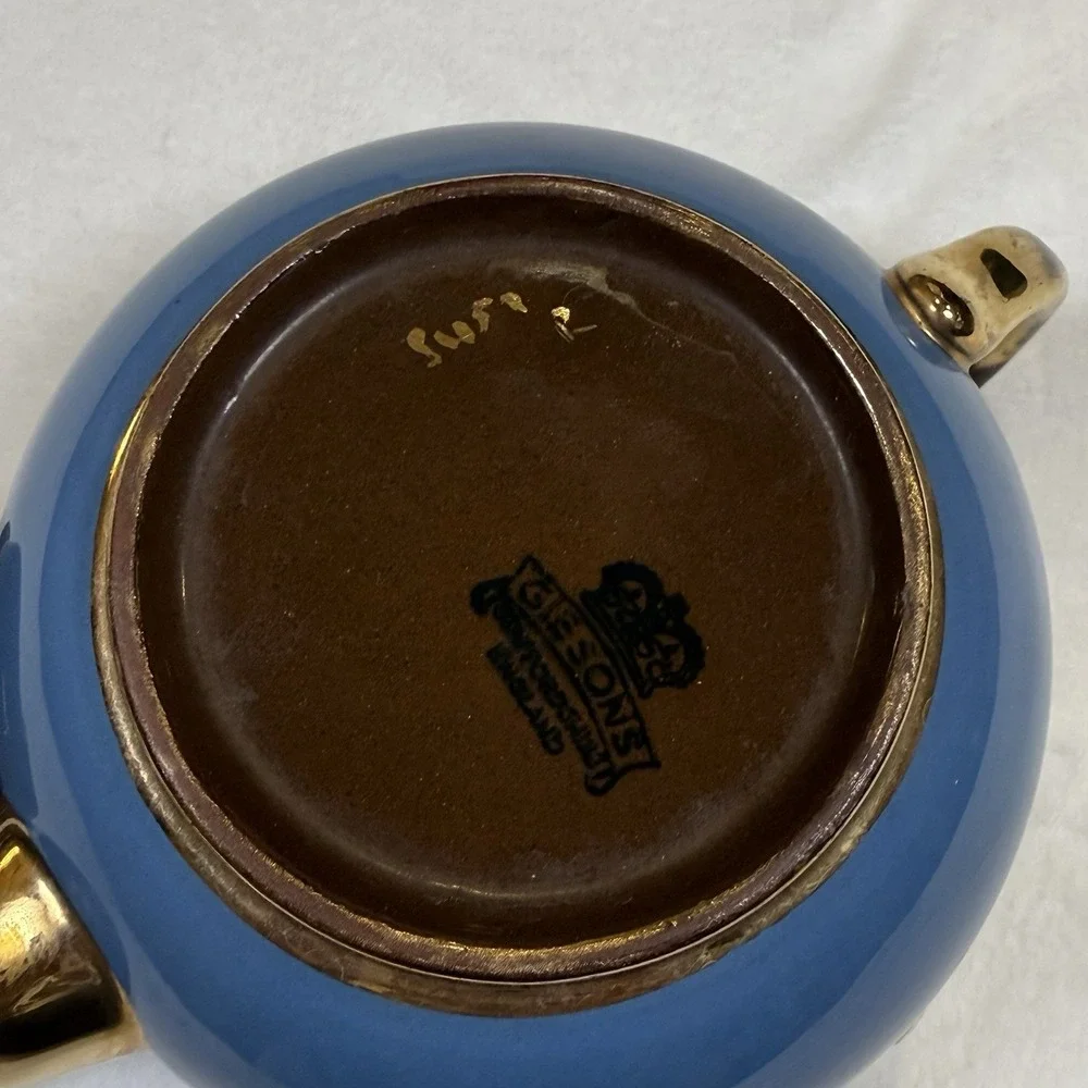 Vintage Gibsons Staffordshire England Blue Gold Grape Vine Teapot w Lid